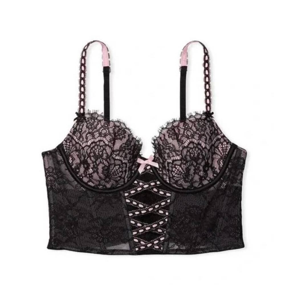 Victoria's Secret Lightly Lined Lattice Lace-Up Corset Top M-DD